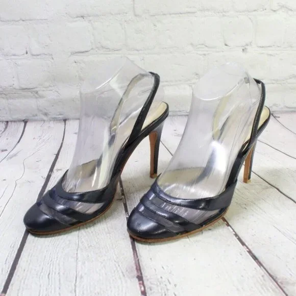 Joey Blue Leather Slip On High Heel Ankle Strap Sandals Size 7 M - Picture 2 of 9